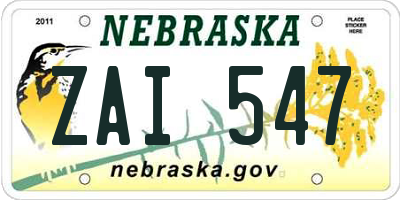 NE license plate ZAI547