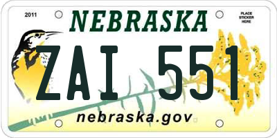 NE license plate ZAI551