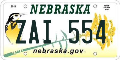 NE license plate ZAI554