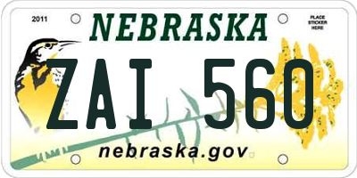 NE license plate ZAI560