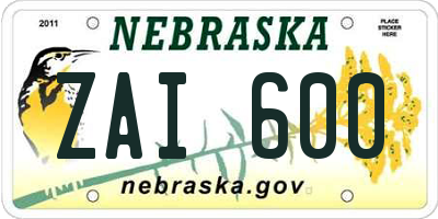 NE license plate ZAI600