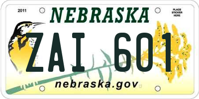 NE license plate ZAI601