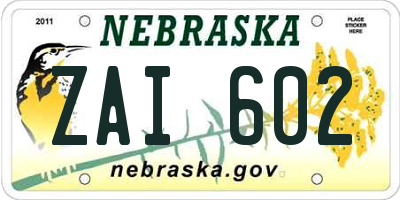 NE license plate ZAI602