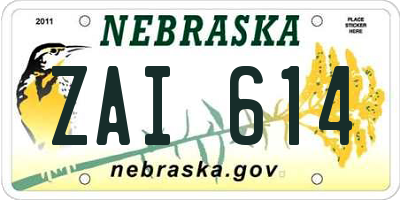 NE license plate ZAI614
