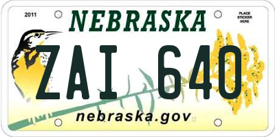 NE license plate ZAI640