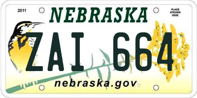 NE license plate ZAI664