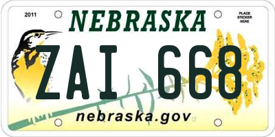 NE license plate ZAI668