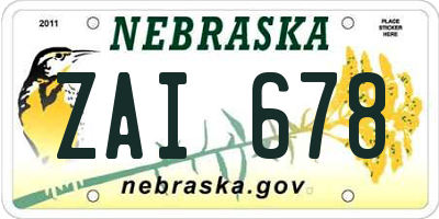 NE license plate ZAI678