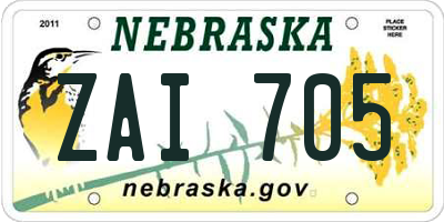 NE license plate ZAI705