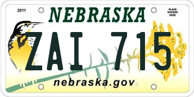 NE license plate ZAI715