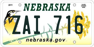 NE license plate ZAI716