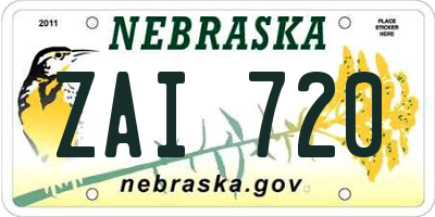 NE license plate ZAI720
