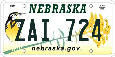 NE license plate ZAI724