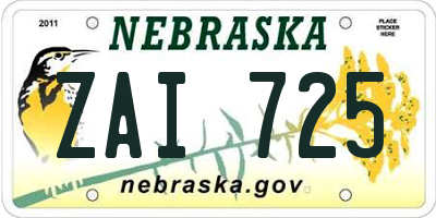 NE license plate ZAI725