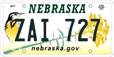 NE license plate ZAI727