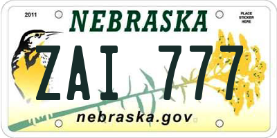 NE license plate ZAI777