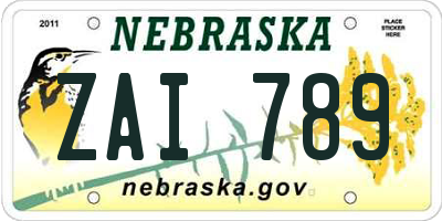 NE license plate ZAI789