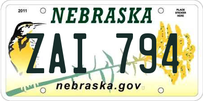 NE license plate ZAI794