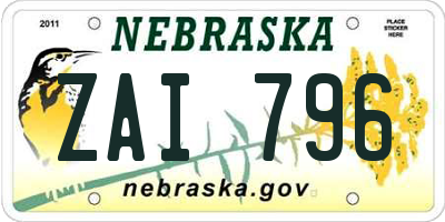 NE license plate ZAI796