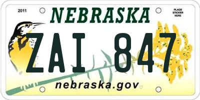 NE license plate ZAI847