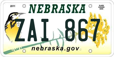 NE license plate ZAI867