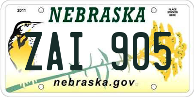 NE license plate ZAI905