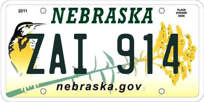 NE license plate ZAI914