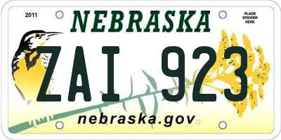 NE license plate ZAI923