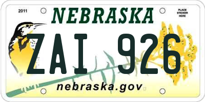 NE license plate ZAI926