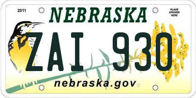 NE license plate ZAI930