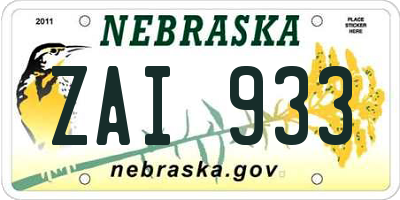 NE license plate ZAI933