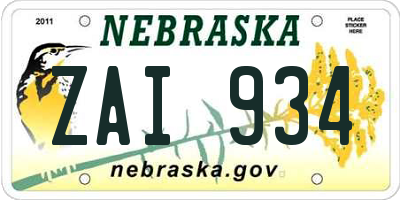 NE license plate ZAI934