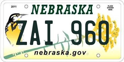 NE license plate ZAI960