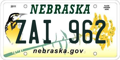 NE license plate ZAI962