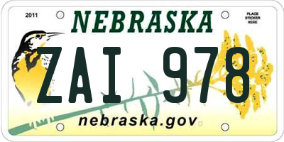 NE license plate ZAI978