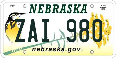 NE license plate ZAI980