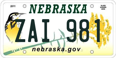 NE license plate ZAI981