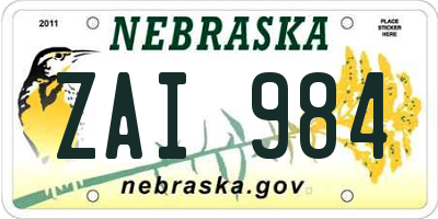 NE license plate ZAI984