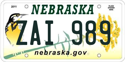 NE license plate ZAI989