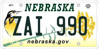 NE license plate ZAI990