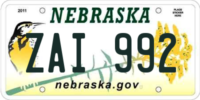 NE license plate ZAI992
