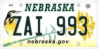 NE license plate ZAI993