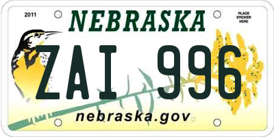 NE license plate ZAI996