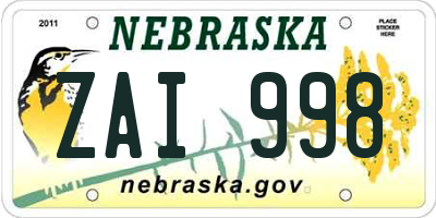 NE license plate ZAI998