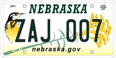 NE license plate ZAJ007