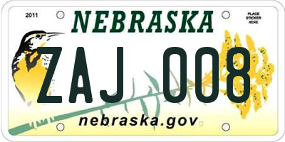 NE license plate ZAJ008