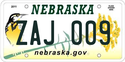 NE license plate ZAJ009