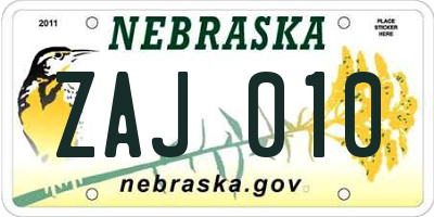 NE license plate ZAJ010