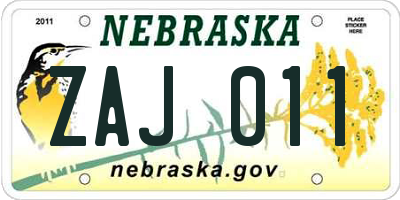 NE license plate ZAJ011