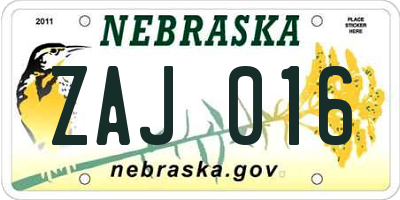 NE license plate ZAJ016